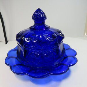 Vintage Mosser Cobalt Blue Glass "Cherry and Thumbprint" Butter/Cheese Dish